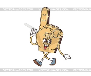 Groovy retro cartoon fan hand glove character - vector image