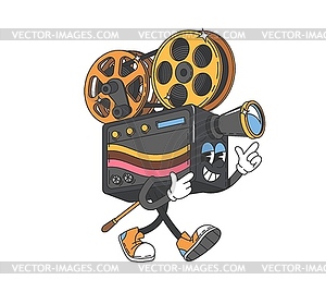 Groovy movie camera cartoon character - vector image