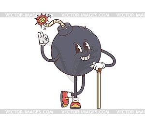 Groovy retro cartoon bomb character, funny smile - vector clip art