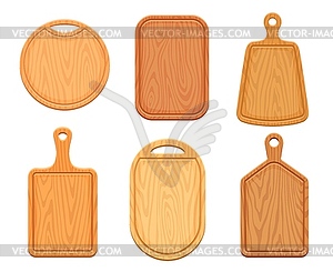Wooden kitchen chopping boards cartoon set - color vector clipart