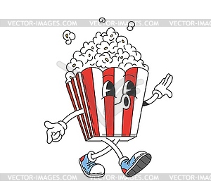 Movie groovy popcorn bucket with lively face - vector clip art