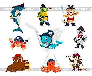 Cartoon funny sea pirate animal corsair characters - vector image
