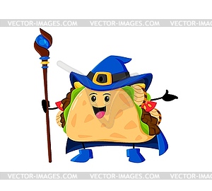 Cartoon Halloween tacos fast food mage, wizard - vector clip art