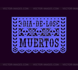 Bunting flag, mexican paper banner with skull - vector clip art