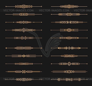 Golden art deco dividers, menu border frames set - vector clipart / vector image