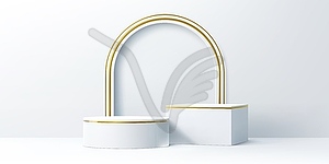 Product podium with golden arch and display stage - vector image