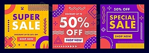 Super big sale banners with memphis elements - vector clip art