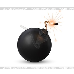 Realistic bomb with burning fuse, - vector image