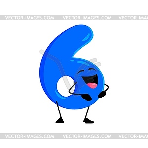 Мультяшный математический номер шесть - веселый персонаж, смеющийся - векторное изображение EPS