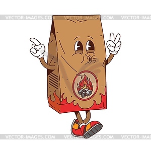 Charcoal bag retro groovy barbeque grill character - vector clip art