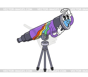 Cartoon telescope retro groovy space character - vector clip art