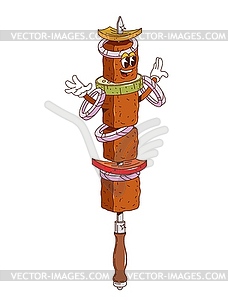 Kebab retro groovy barbeque grill character - vector image