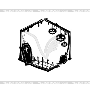 Halloween black frame with coffin and pumpkin - vector clip art