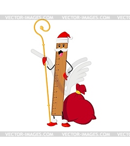 Cartoon Christmas ruler, personage with Santa bag - vector image