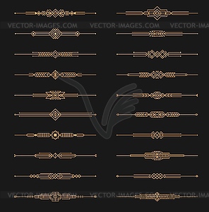 Golden art deco dividers, menu border frames set - vector clipart