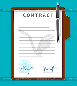 Contract document, detailed signed paper - vector clipart