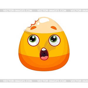Cartoon Halloween corn emoji with missing chunk - vector clipart