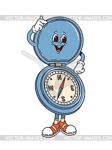 Cartoon compass retro groovy travel character - vector image
