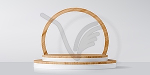 Wooden product podium stage with round 3d arch - vector clipart