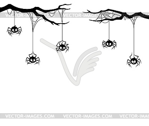 Spider Halloween border with tree branches and web - vector clipart