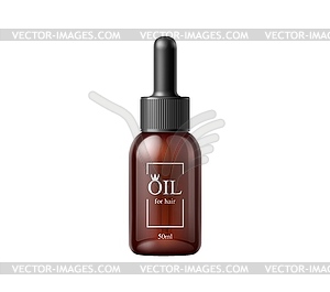 Hair oil bottle, cosmetic product package template - vector image