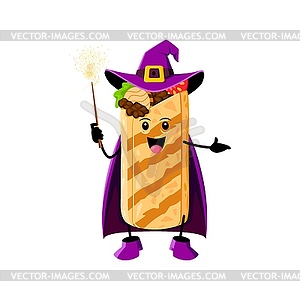 Cartoon Halloween burrito tex mex food wizard - vector clipart