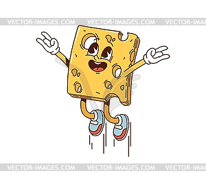 Cartoon cheese slice groovy breakfast character - vector clipart