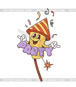 Retro groovy holiday party firework character - vector clipart