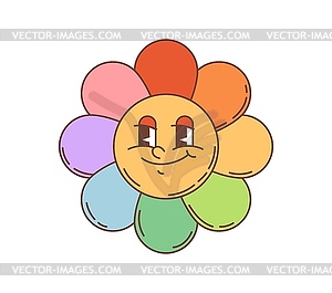 Retro cartoon groovy flower rainbow character - vector clip art