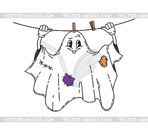 Cartoon Halloween groovy ghost character in sheets - vector clipart