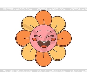 Retro cartoon groovy daisy flower, laughing face - vector EPS clipart