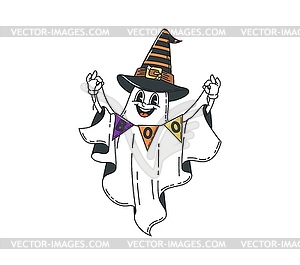 Cartoon Halloween groovy ghost character - vector image