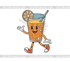 Retro groovy orange juice glass of drink character - vector clipart