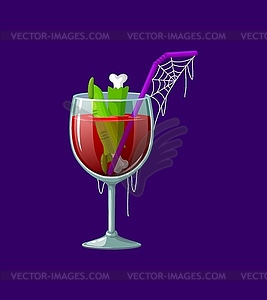 Halloween cocktail, blood-red potion with fingers - vector image