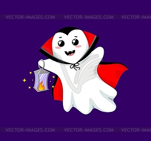 Cartoon kawaii Halloween ghost in vampire costume - vector image