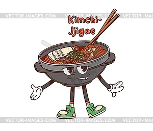 Cartoon groovy Korean kimchi jjigae bowl character - vector clip art