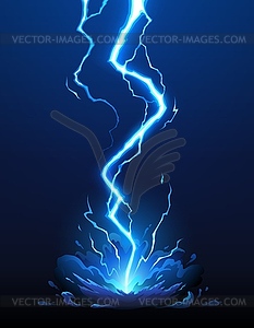 Cartoon thunder bolt, blue lightning attack effect - vector clipart