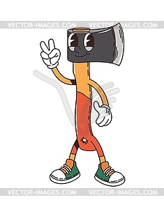 Cartoon ax retro groovy travel tool character - vector image