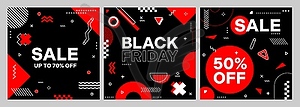 Modern black Friday Memphis banners, cards - vector image