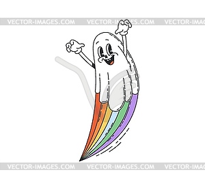 Cartoon Halloween groovy ghost character, rainbow - vector image