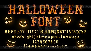 Halloween font, witch type, fire flame alphabet - vector clipart