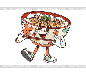 Cartoon groovy oyakodon donburi Japanese character - vector clip art