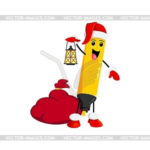 Cartoon Christmas felt-tip pen with bag or lantern - vector image