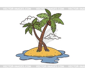 Cartoon groovy pirate island with palm trees - vector clipart