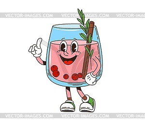 Retro groovy Christmas punch glass character - vector image