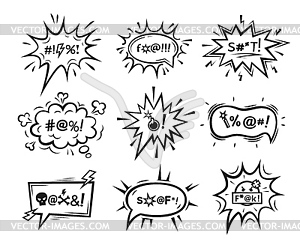 Comic swear speech bubbles. Hate angry talk clouds - vector clip art