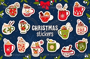 Stickers pack of Christmas chocolate, eggnog cups - vector clipart