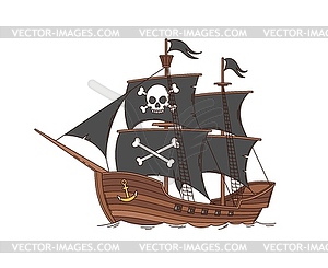 Cartoon groovy pirate and corsair sailing ship - vector image