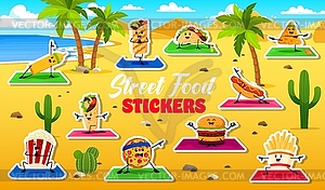 Stickers of funny cartoon fast food characters - vector clipart