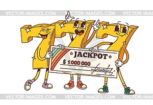 Retro groovy golden three seven signs with jackpot - vector clipart